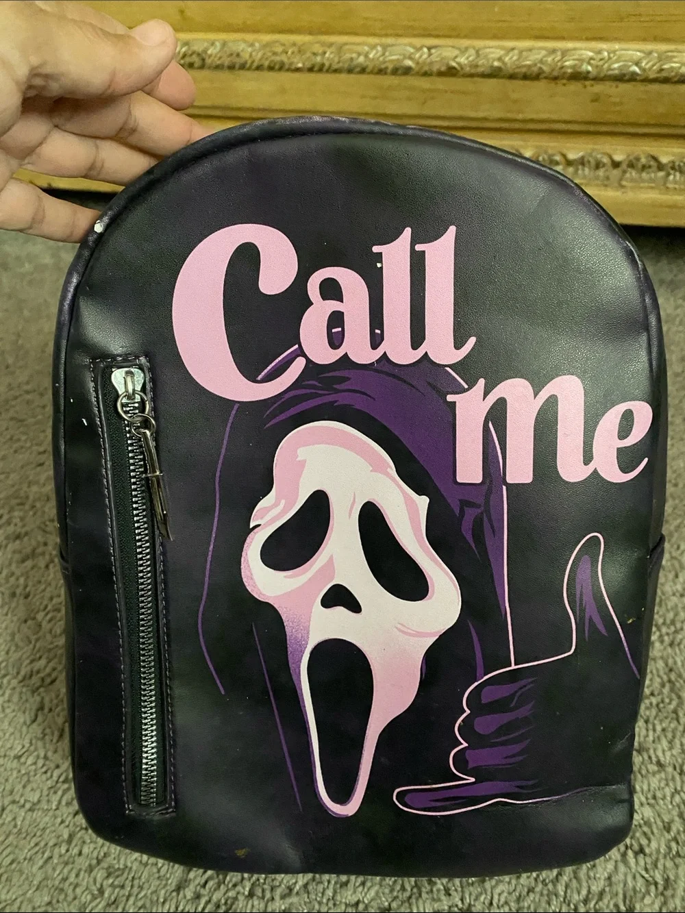 Scream Call Me' Ghost Print Mini Backpack - Purple/Pink